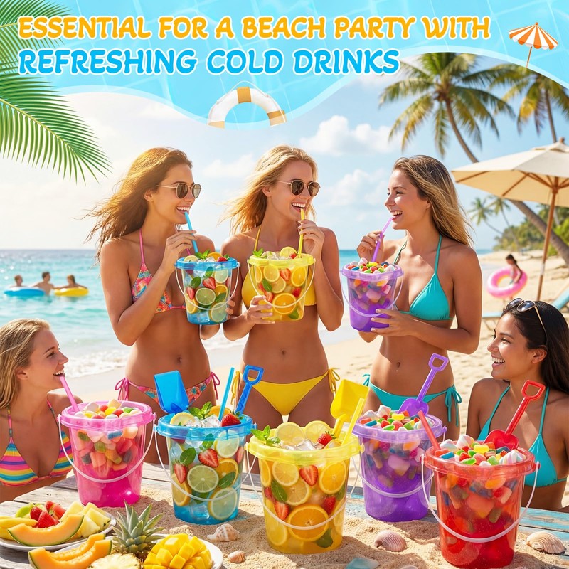 24 Pcs 86oz Colorful Drink Bucket, Colorful Plastic Summer Beverage