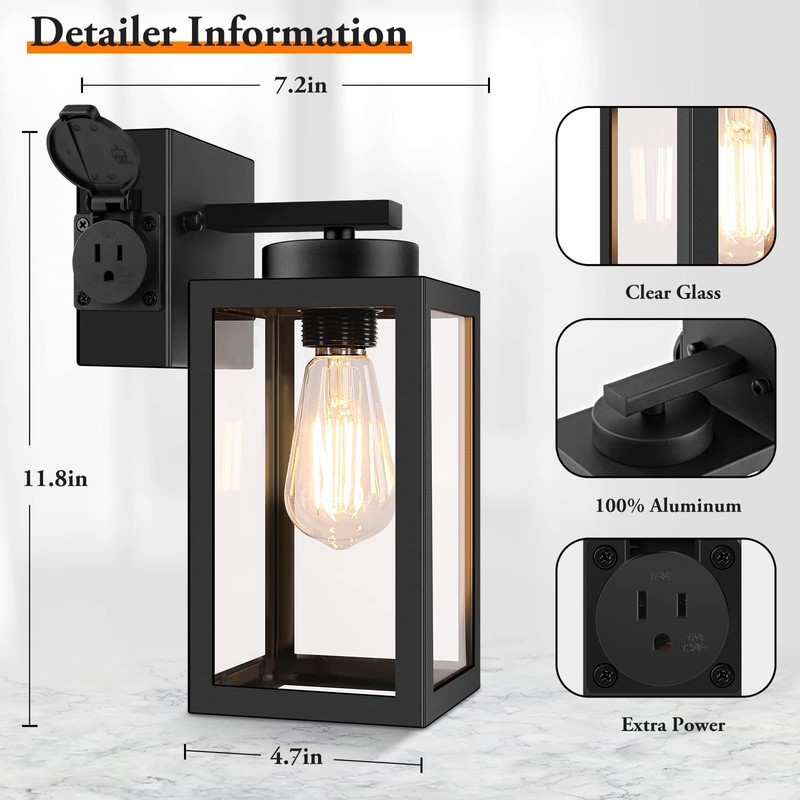 Bdrofn 2-Pack Porch Lights Outdoor Wall Lantern,Black Outdoor Wall Light