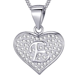 MASADA 925 Silver Heart Letter Necklace - Initial Pendant with Cubic Zirconia Stones - 46 cm Chain, with Velvet Bag