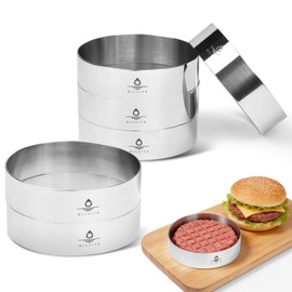 Hilsita Burger Mold, Sous Vide Accessories Hamburger Bun Rings, 6 Pcs 4 Inch Baking Rings, Stainless Steel, Cooking Rings, Ring Molds for Cooking (1'' H)