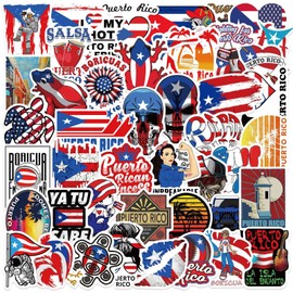 50-Piece Cartoon Puerto Rico Stickers - Colorful Waterproof Vinyl Decals with Flag, Coquí Frog, Flamboyán Flower - Tropical Vibes for Luggage, Laptop, Festival Decor & Cultural Gift
