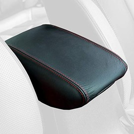 RedlineGoods armrest Cover Compatible with Dodge Dart 2012-17. Tailor Made - not Universal. Genuine top-Grade Italian Black Suede (Alcantara) with Silver Thread