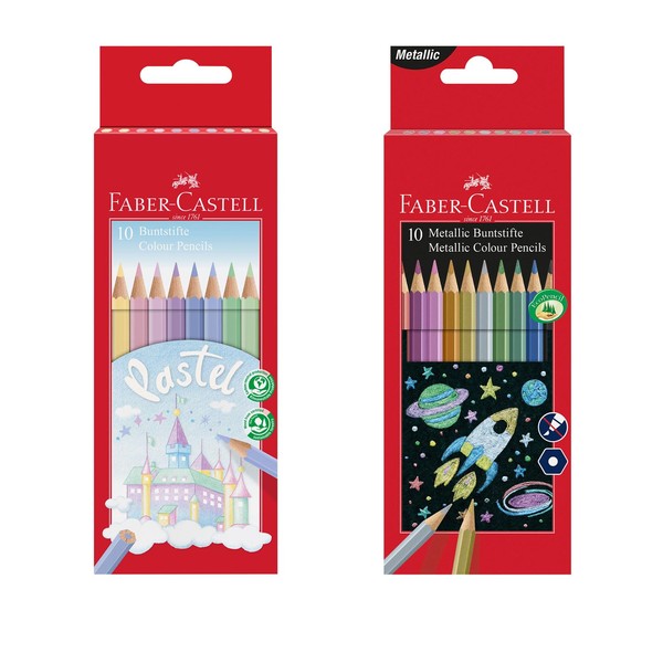 Faber-Castell 205068 Colouring Pencils Set, Metallic and Pastel, Shatterproof, for Children and Adults, 20 Pieces