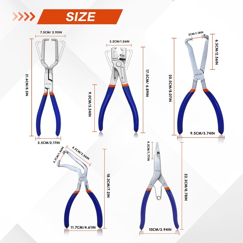 TOOLUTION 5pcs Electrical Disconnect Plier Set - Fuel Line,Hose Clamp