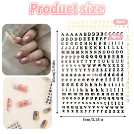 Piriuuo 8 Sheets Letter Nail Stickers, English Alphabet Nail Decals 3D Self-Adhesive Nail Art Stickers Black Gold Nail Design Stickers Nail Art Supplies for Women Girls DIY Nail Decoration