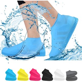 VBoo Waterproof Shoe Covers, Non-Slip Water Resistant Overshoes Silicone Rubber Rain Shoe Cover Outdoor cycling Protectors apply to Men, Women, Kids (Small, Blue)