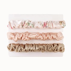 Michooyel Pack of 3 Women's Silk Hair Bobbles 100% Pure Mulberry Silk, 1.5 mm Mini 16 Momme Silk Hair Rings with Elastic Band, Hair Bobbles for Women Silk Scrunchies