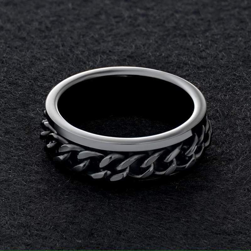 Adreamz 8mm Mens Women Black Chain Spinner Ring- Black Spinning