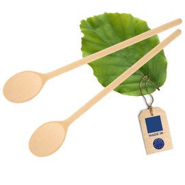 2 x Hofmeister® wooden cooking spoons, 30 cm, natural product: handmade, plastic-free, no scratches in the pot, untreated, heat-resistant, antibacterial mixing spoon made of beech, oval