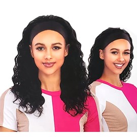 HAIRCOLOGY Unprocessed Human Hair Headband Wig - NATURAL CURLY, Long Curly headband wigs for black women (NATURAL)