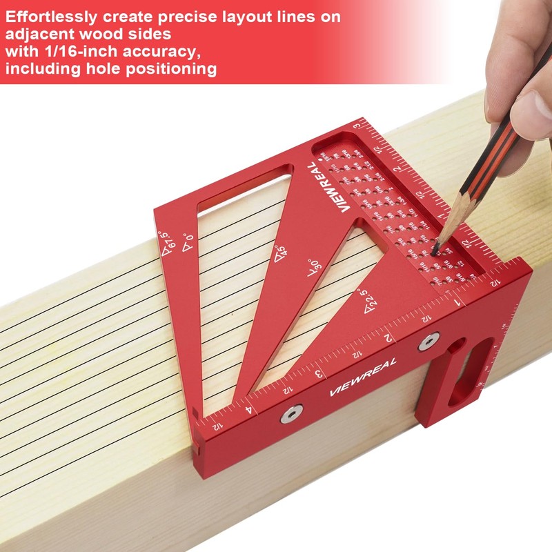 Multi-Angle 3D Measuring Ruler: 22.5/30/45/60/67.5/90 Degree Aluminum Alloy Square Ruler
