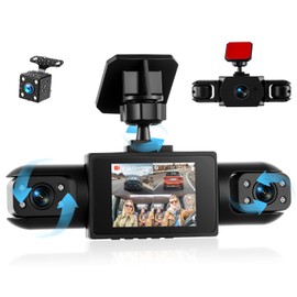 360° 4 Channel 1080P Dash Cam Front and Rear Inside Left Right, 2“ IPS Dash for Cars, Built-in Loop Recording, 24/7 Recording Parking,Motion Detection,Night Vision,Reversing Help (No WiFi)