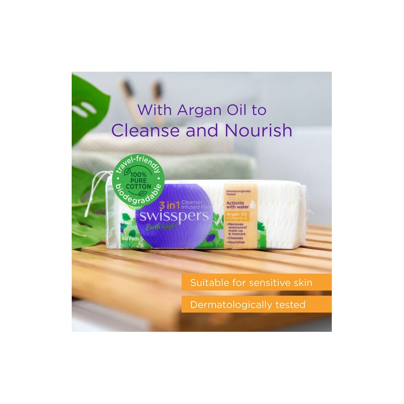 Swisspers 3in1 Argan Oil & Vitamin E Cleanser Infused Pads