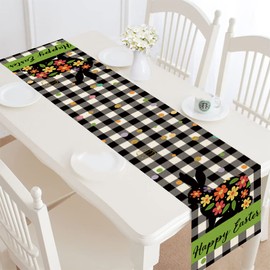 CGRAPnunu 2 Pack Buffalo Plaid Black and White Easter Bunny Easter Table Runner, Easter Egg Off White Easter Decorations for The Home, Holiday Party Easter Décor, 13x72inch