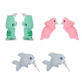 3 Pair Cute Animal Bite Earrings - 3D Dinosaur Whale Biting Ear Studs - Simple Clay Ear Rings Decors for Women