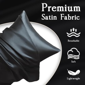 LIFCOM Satin Pillowcase for Hair and Skin,King Black 20x40 Inches Set of 2，Similar to Silk,Silky Feel Satin Pillow Covers 2 Pack with Envelope Closure(20"×40", Black)