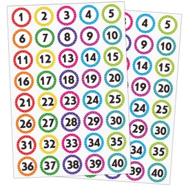 600 Pcs Number Stickers 1-40, 1" Dot Number Labels Self-Adhesive Water/Tear Resistant Removable for Classroom Office