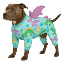 LovinPet Large Dog Pajamas, Four-Leg Stretch Onesie Bodysuit, Lightweight UV-Shielding, Anti-Lick Calming Recovery Suit for Surgery, 3D Dino Wing Design with Soft Spikes， Blue Purple， XL
