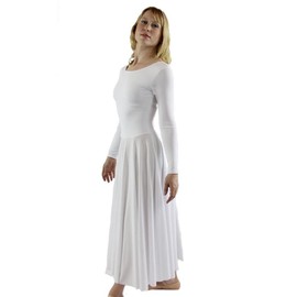 Danzcue Womens Praise Loose Fit Full Length Long Sleeve Dance Dress, White, X-Large