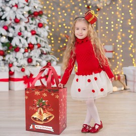 4 Pack Christmas Bags,DXTXTJ Reusable Christmas Gifts Bags Multipack,12 * 21 * 26cm Christmas Wrapping Bags,Red Drawstring Gift Bags for Presents Party Xmas