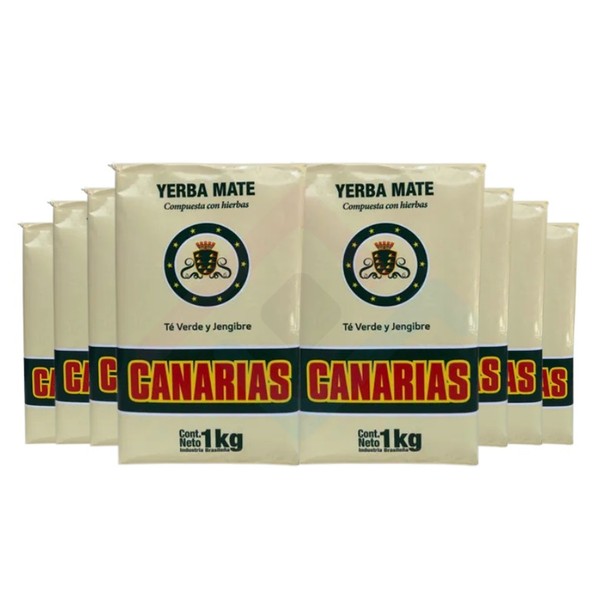 Canarias Yerba Mate with Green Tea and Ginger Rare Blend from Uruguay, 1 kg / 2.2 lb (pack of 8)