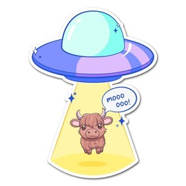 2 x 10 cm Hochlandkuh UFO Vinyl-Aufkleber – Alien-Entführung, extra terrestrische fliegende Untertasse, Tier, Kawaii, niedlicher Aufkleber, Scrapbook, Aufkleber #83313