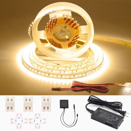 VST 8.2ft LED Strip Lights Warm White(2700K) 120LEDs/m 1000Lm/M 9.6W/M CRI 90+ 12V 2835 Cuttable Connectable Cornerable Dimmable for Under Cabinet ETL-Listed & 22W White Power Supply