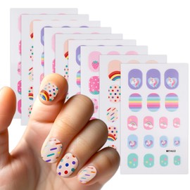 9 Sheets Self-Adhesive Colorful Kid Nail Stickers, for Girls, for Fun Nail Art Decoration, Sun Designs, Flower, Rainbow, Strawberry, Cat, Heart, Rabbit