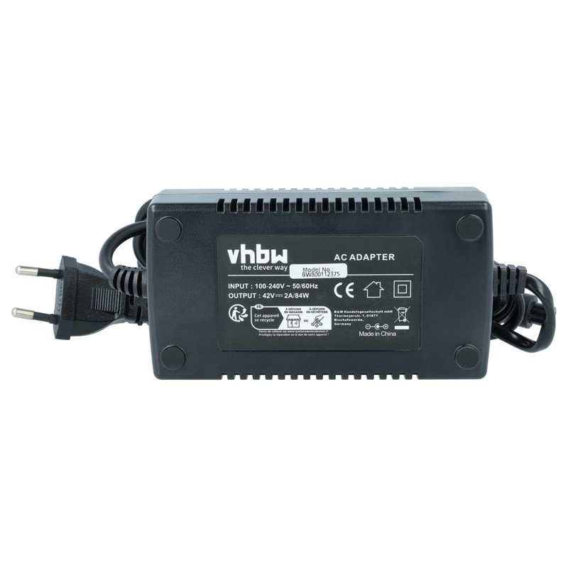 vhbw MAINS CHARGER/POWER CABLE (42V) 2A for various Hoverboards, Electro