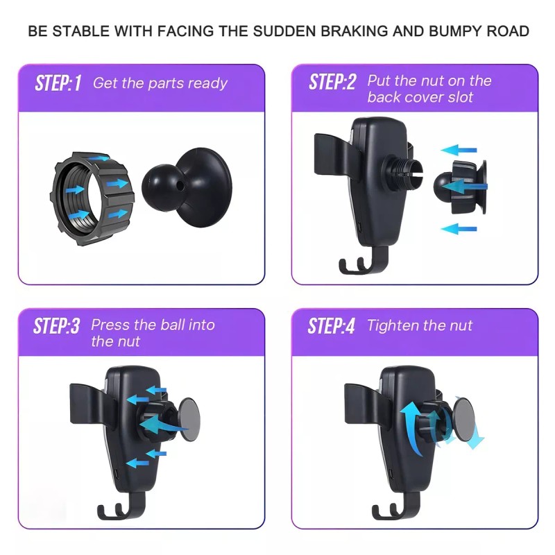 Ele-Gate Cargador Inalámbrico Carga Rápida De 10w Con Soporte Auto