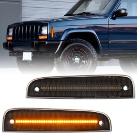 2PCS High Quality Amber LED Side Marker Lights for Jeep Cherokee All Models 97-01 Front Bumper Accessory Indicator LampsNumber of Bulbs: 2, Light Color: Smoke non Dynamic Amber, Lamp Type: LED
