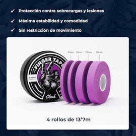 Clask Finger Tape Kit Heavy Duty 4 Rolls (54 Meters) and 2 Widths | Sports Finger Tape, 100% Breathable and Easy to Cut Cotton | Ideal for Climbing, Crossfit and Handball (Violet)