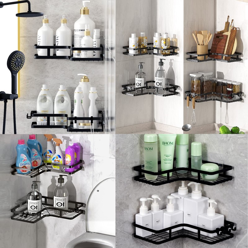 ZVZM Shower Shelf No Drilling Black Corner Shelf, Shower Shelf,