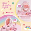 OHKIDS Vanity Set with Table & Stool, Wooden Princess Vanity