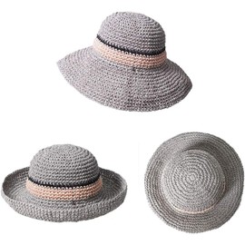 KXF Women Beach Sun Hat Floppy Straw Sunhat Foldable Packable UPF 50+ Wide Brim Bucket Cap Straw Sunhat for Holiday Summer Beach Hiking, Adjustable Fit Gray