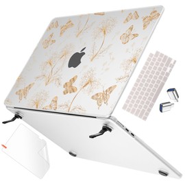 May Chen Compatible with MacBook Air 15 inch Case A3114 M3 A2941 M2 Chip 2024 2023 Release, Sturdy Protection Finish Hard Shell Case Cover with Fold Kickstand & Keyboard Cover, Dream Butterfly