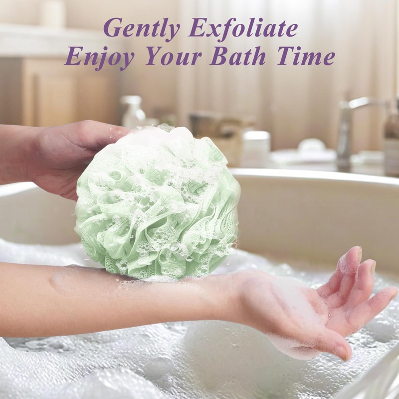 flintronic 4 Pack Loofah Shower Puff, 50g Bath Sponge, Soft