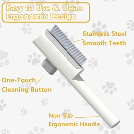 Deshedding Brush for Dogs Cats Self Cleaning Flea Comb with Release Button Pet Hair Remover Grooming Brush with Metal Fine-toothed Teeth Cat Dog Brushes for Shedding Smoothing Removal Matted Loose Fur