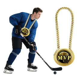 Goutoports MVP Chain - Greatest of All Time Turnover Chain - 6" Big Gold Awards Medal Ice Hockey Sports Achievements MVP Athlete Prize - Fantasy League Championships Gift Champions Events