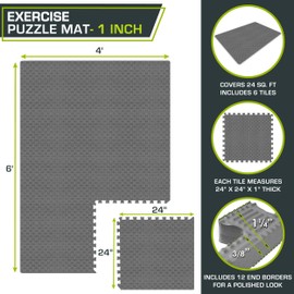 ProsourceFit Exercise Puzzle Mat 1-in, Checkered EVA Foam Floor Tiles w/Non-Slip Texture, Gym Mat w/Interlocking Foam Tiles for Adjustable Surface, Shock Absorbing, Waterproof Gym Flooring, Grey