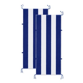 Arkwright Tie-and-Dry Beach Towel, 2-Pack, Clip-Free Pool Chair Cover with Rope Ties Holder for Outdoor Patio Chaise Lounge, 420GSM Cabana Stripe, Oversized 30 x 70 in, Dazzling Blue