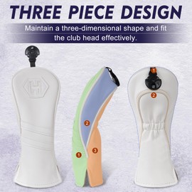 Golf Club Head covers Hybrid Utility Rescue with Interchangeable Number Tag 23456 UT Elastic Closure All White PU Leather