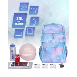 Basketball Backpack Women Fit Soccer Volleyball Baseball Football Sports Backpack Training Equipment Bag for Team (Sky Blue, L)