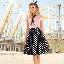 Ibeauti 50s Costumes for Women Girls 1950s Poodle Skirt Outfits Set with Cat Eye Glasses Chiffon Scarf Bandana Tie Headband Earrings Socks (Large, Black)