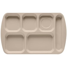 G.E.T. 6 Compartment School Cafeteria Tray, Right Handed, 10" x 15", Sandstone (12 Pack)
