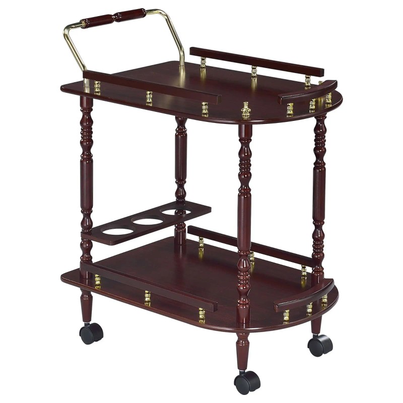 Merlot And Brass 2 Shelf Beverage Serving Cart Wood Classic