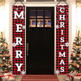 YINCUO Merry Christmas Decorations Banner 12"x71" Yard Front Porch Sign for Home Indoor Outdoor Xmas Party Supplies Door Wall Decor
