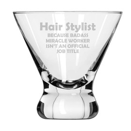 MIP 8 oz Stemless Martini Cocktail Glass Cosmopolitan Margarita Hair Stylist Miracle Worker Job Title Funny