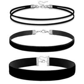 Ronglry 3pcs Black Choker Necklace for Women Velvet Choker Set Layered Choker Necklaces Classic Chokers for Women Adjustable Black Collar Necklace for Party Cosplay Birthday Jewelry Gifts-A
