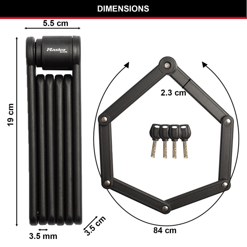 Master Lock Folding Lock for Bikes Hardened Steel Links 4